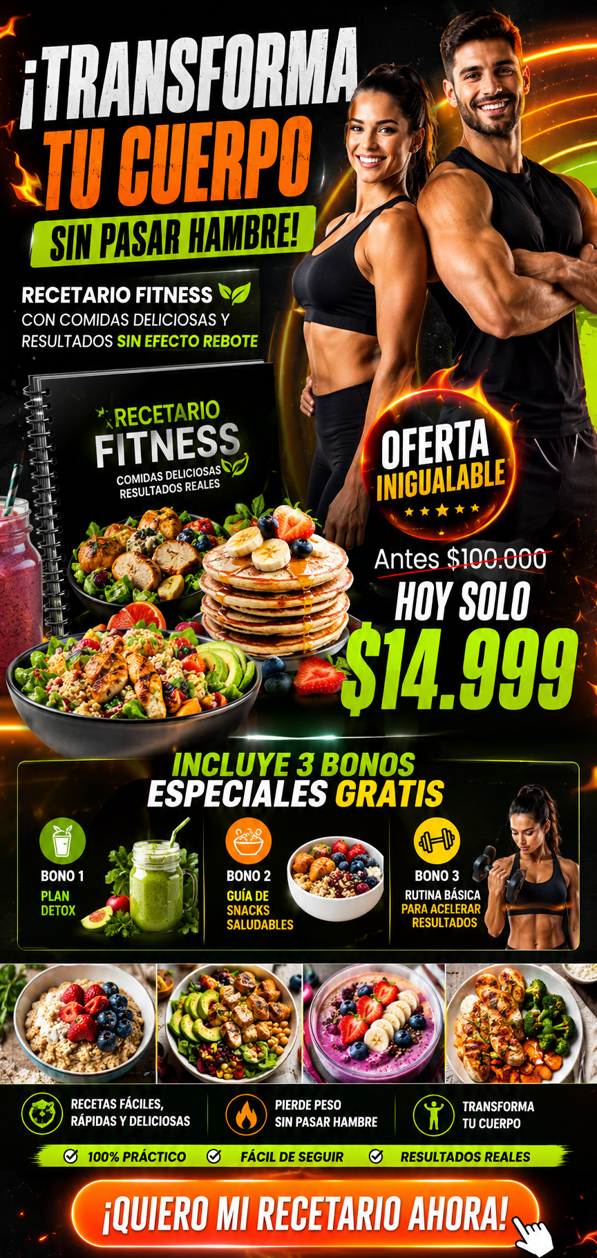 MEGA RECETARIO FITNESS + 3 BONUS ENTRENAMIENTO Y ORGANIZACIÓN